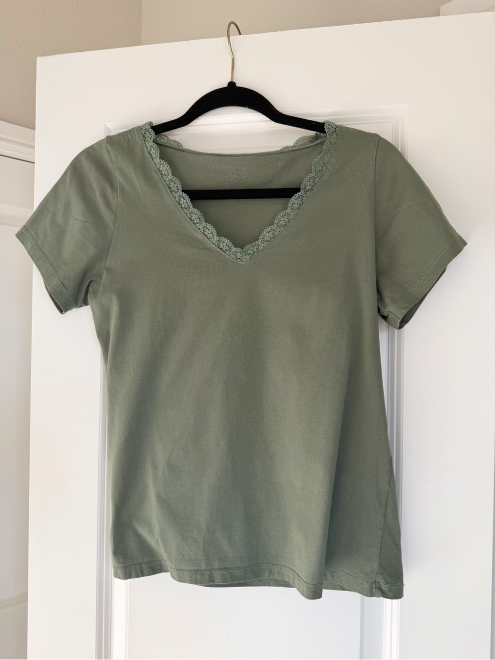 Marquis Sage Green Lace-Trim V-Neck Tee
